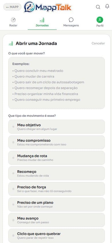 Abrir uma Jornada — 8 tipos de intenção